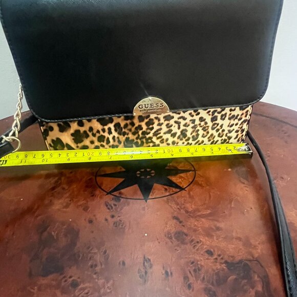 NWT-Guess L A-Iseline-Convertible Crossbody Bag-Leopard Print-Black-Chainlink - Picture 2 of 8